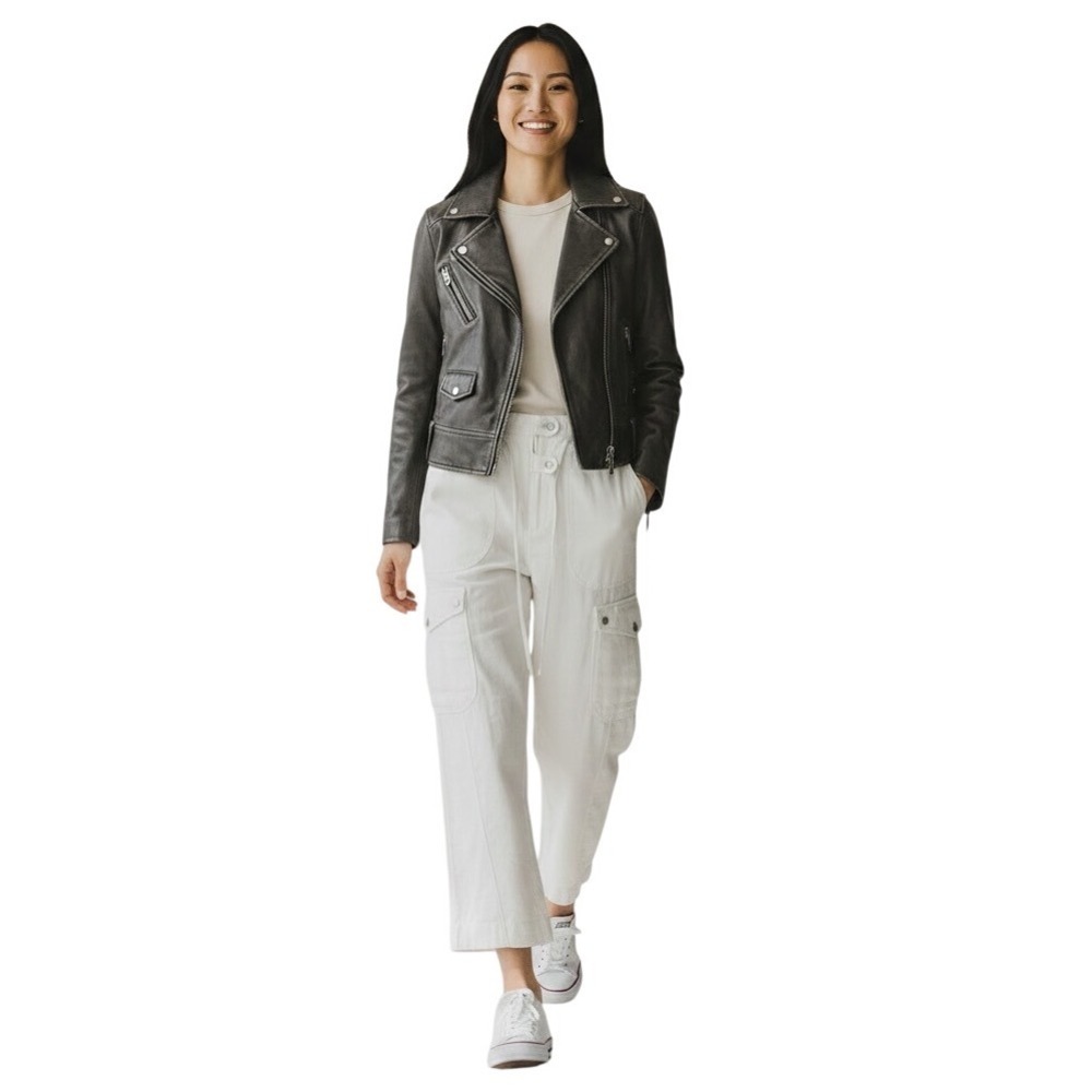 We The Free Women White Cargo Pants Size S Textured Wide Leg Utility Trousers